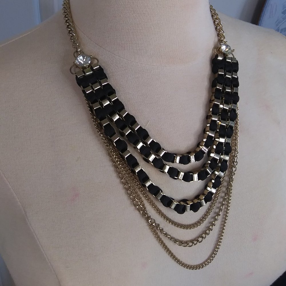 Black Ribbon in Square Links Necklace | New